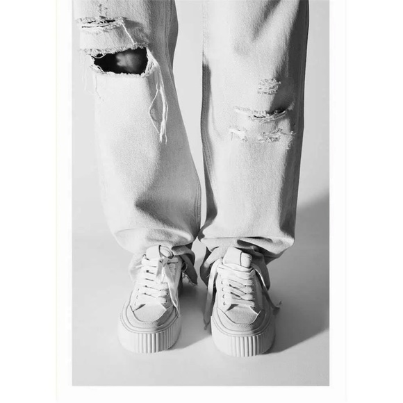 New! Zara canvas and suede beige sneakers. SZ 41/10. - Picture 8 of 9